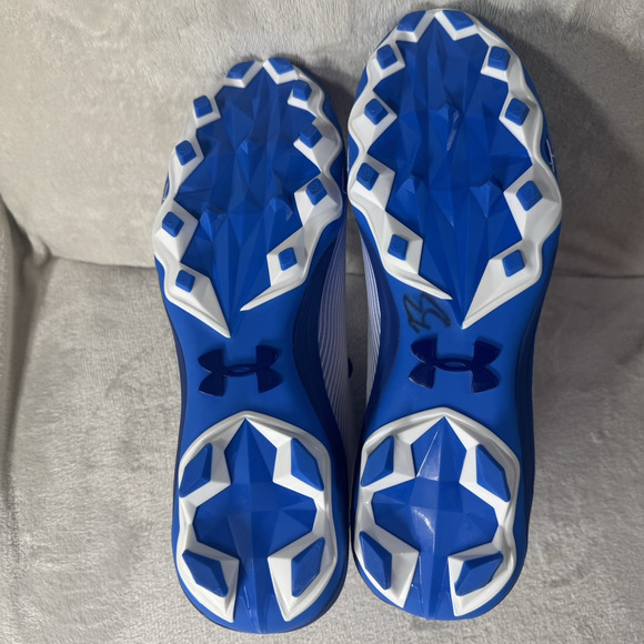 Under Armour NEW Football Cleats Mens 12 HAMMER 2 MC WHITE Blue Lace Up Logo - Picture 10 of 11